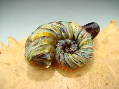GLASS Nautilus Shell Ammonite Pendant BORO Lampwork focal Bead amber 