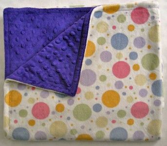 PASTEL DOTS BALLS BUBBLE PURPLE MINKY CUDDLE BLANKET BABY TODDLER LAP 