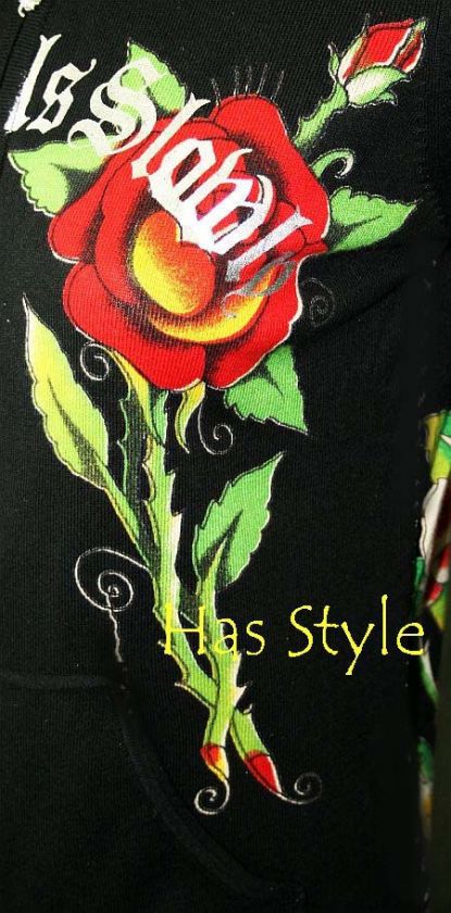 Ed HARDY Womens LOVE KILLS tattoo Hoodie sweater Rose  