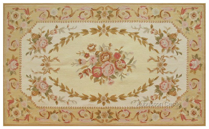  3X5 NEEDLEPOINT RUG Gold Black Cream French Aubusson 