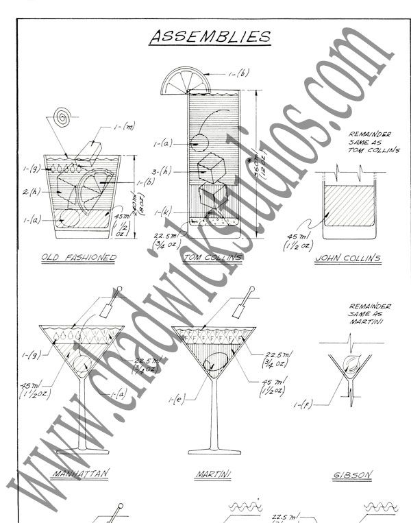 MARTINI COCKTAIL RECIPE BLUEPRINT STYLE BAR ART COOL  