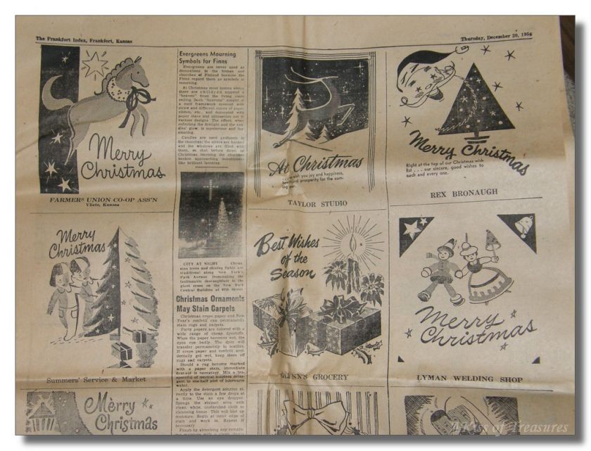 Vintage 1956 Frankfort, KS Christmas Newspaper Ads  