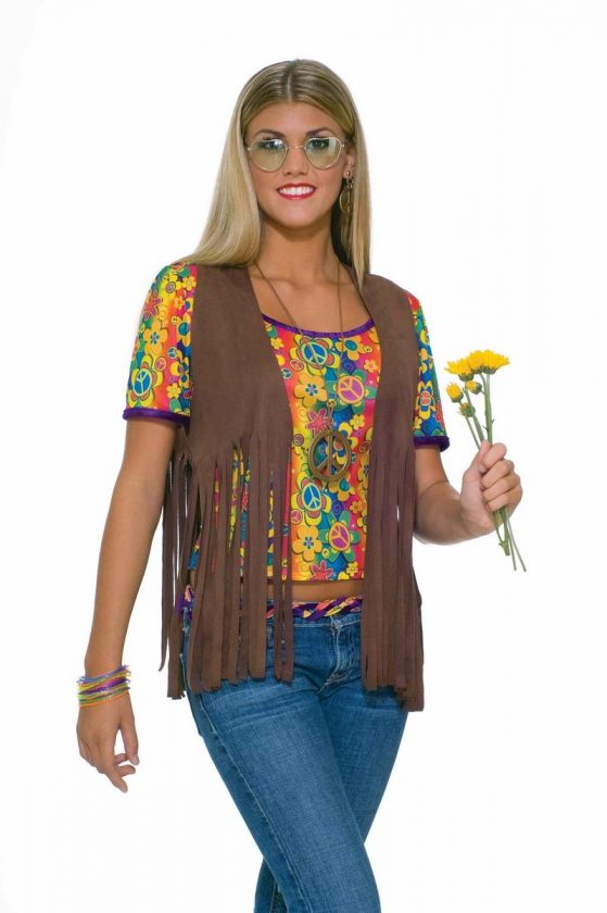 Womens Hippie Vest Suede Hippy Halloween Costume Groovy 60s Party 