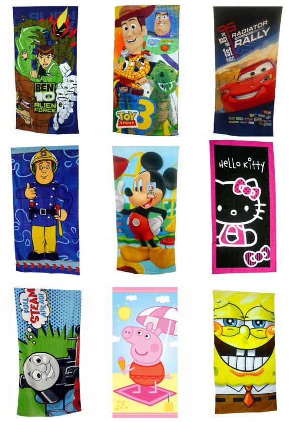 ALL CHARACTER KIDS BEACH & BATH TOWEL NEW (FREE P+P)  