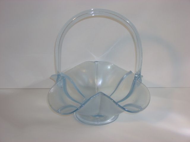 FENTON ART GLASS LIGHT BLUE STRETCH GLASS BASKET  