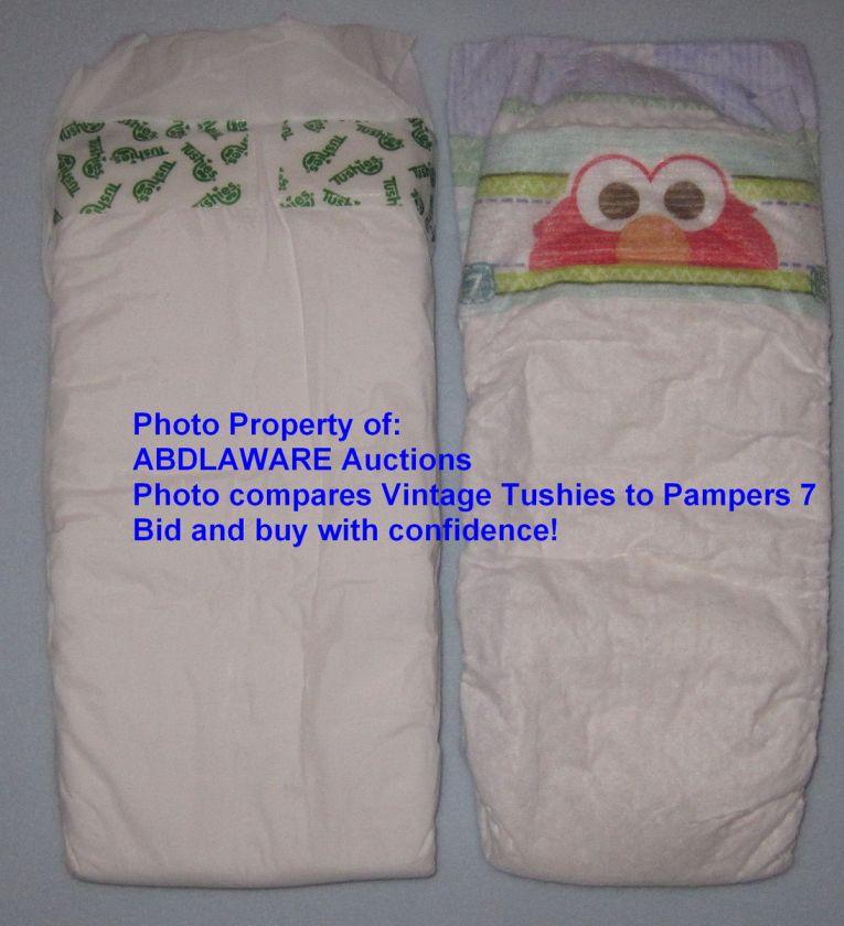 VINTAGE TUSHIES PLASTIC DISPOSABLE BABY TODDLER DIAPERS COMPARE 2 