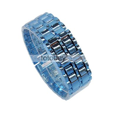 Black Steel Belt Super Bright Stylish LED Digital Watch Blue  