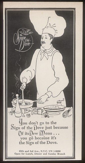 1967 Sign of the Dove New York City restaurant print ad  