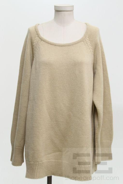 Donna Karan Tan Cashmere Oversized Scoop Neck Sweater Size Medium 