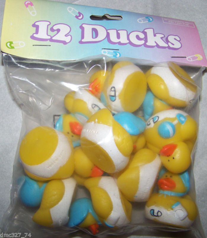 12 Baby Shower Favor MINI Boy BLUE RUBBER DUCKS DUCKY  