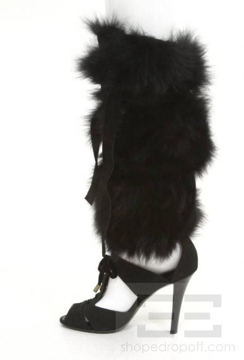 Louis Vuitton Black Suede & Fox Fur Anastasia Sandal Boots Size 38 NEW 