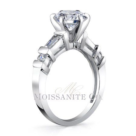 5mm Round & Baguette Moissanite Engagement Ring 2ct  