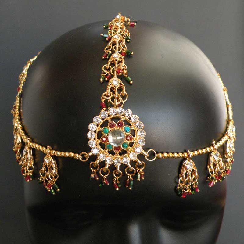   PLATED KUNDAN~CZ INDIAN BRIDAL FOREHEAD MANNG TIKKA~MATHA PATTI  