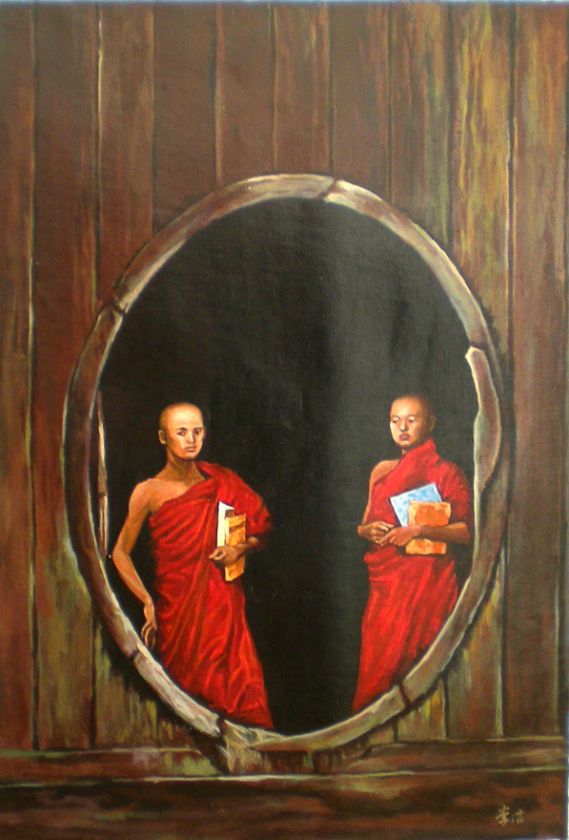 IN SUITE TIBETAN MONASTERY LAMAMONK 30 ORIGI OIL PAINTING HEARTS 