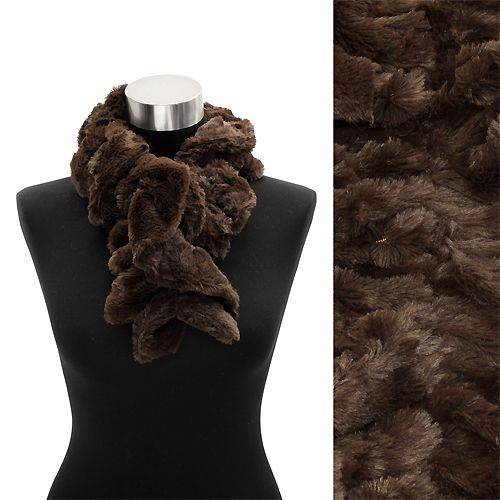 Solid Faux Rabbit Fur Ruffle Pull Through Scarf Magenta  