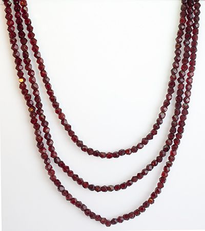 BOHEMIAN GARNET TRIPLE STRAND ANTIQUE NECKLACE  