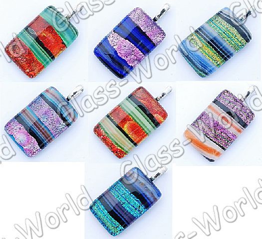 7PCS Square Dichroic Foil Lampwork Glass Pendants 2*3CM  