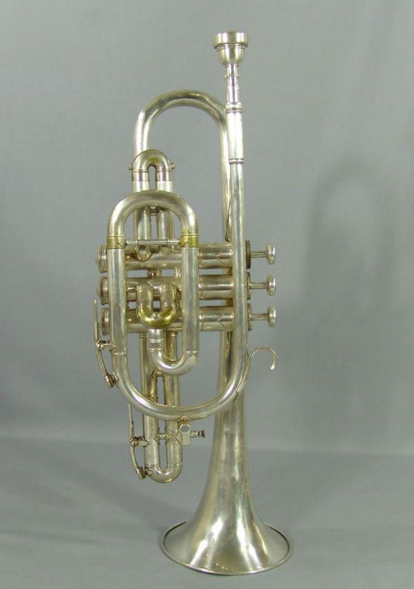 OLD BESSON STRATFORD ENGLAND SILVER TRUMPET HORN CORNET  