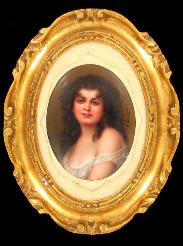 FINE ANTIQUE GYPSY KPM BERLIN GERMAN PORCELAIN PLAQUE GILT FRAME E 