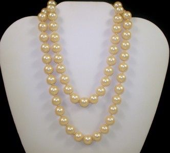 Vintage LES BERNARD Long Faux Pearl Necklace Hand Knotted 30L 