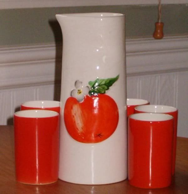 RETRO 1960S HOLT ORANGE JUICE PITCHER CARAFE CUP SET  