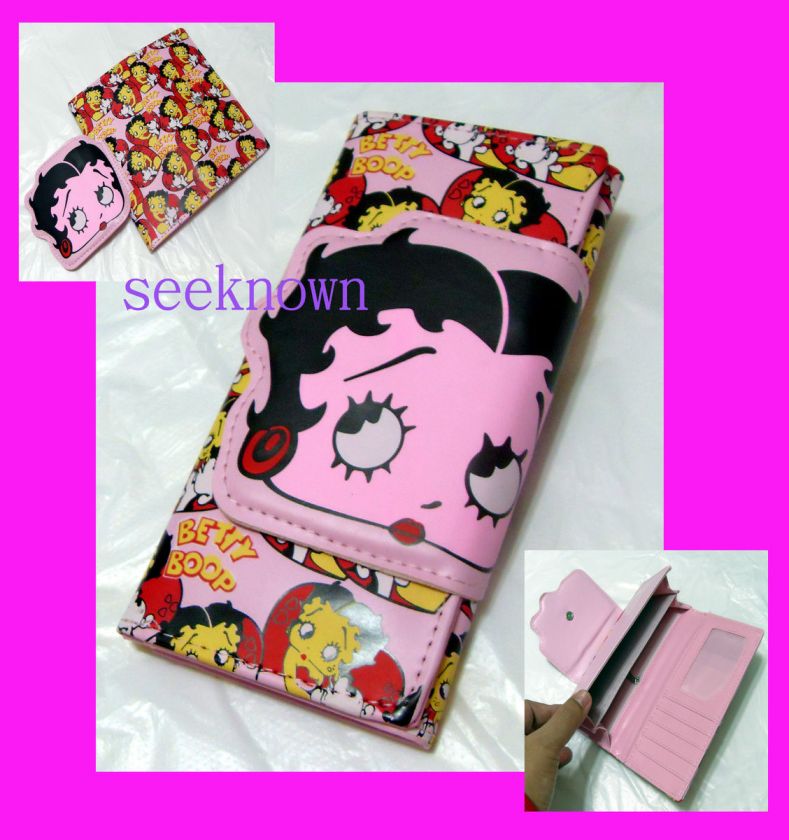 Betty Boop Pink Long Wallet Coins Purse Bag Women Girls Lady Leather 