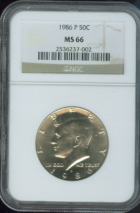 1986 P 50C KENNEDY HALF DOLLAR NGC MS66 BLAST WHITE RARE ★  