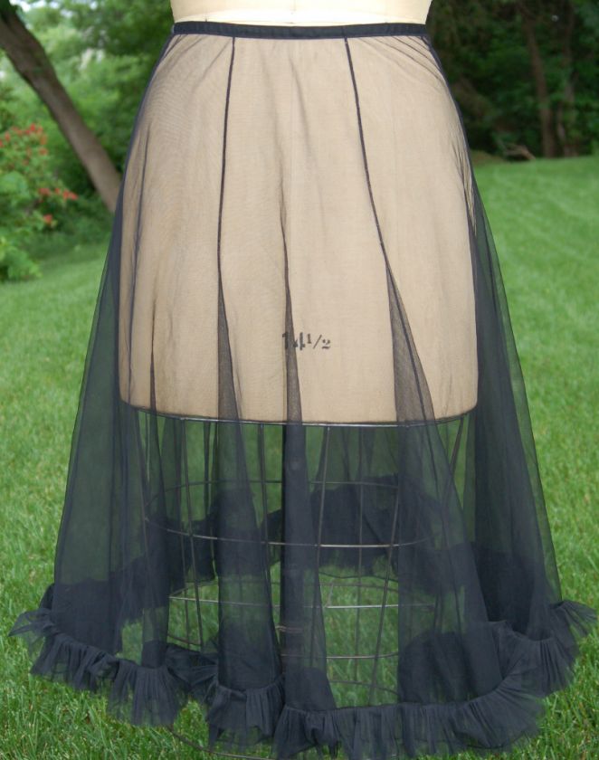 Vintage Sheer Net Black Half Slip Knife Pleat Ruffles  