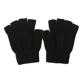 BLACK MEN WOMEN HALF FINGERLESS KNIT GLOVES  