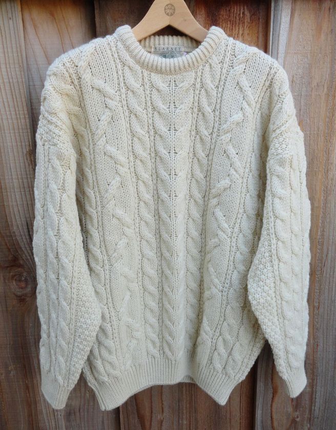 BLARNEY WOOLEN MILLS Irish Handknit Fishermans Cable Knit Ivory Wool 