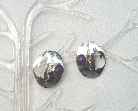 NATIVE AMERICAN STERLING SILVER & PURPLE SUGALITE EARRINGS