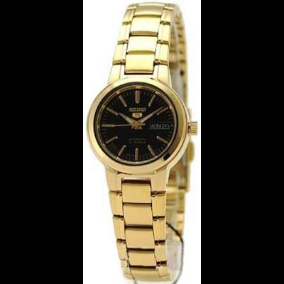 Seiko SYME48 Ladies GoldTone Automatic Black Dial Watch  