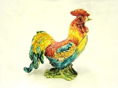 NEW Colorful Metal Rooster Trinket Box Chicken  