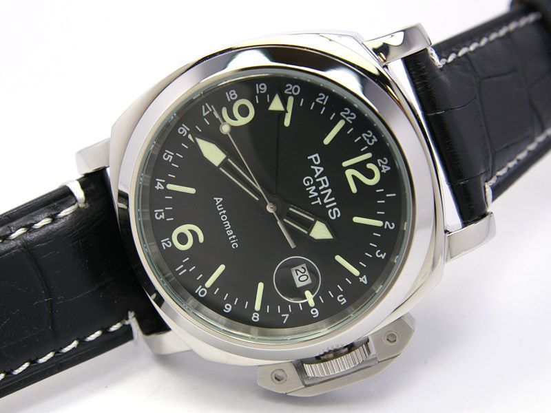 PARNIS PP13 44MM GMT MILITARY AUTOMATIC 316L SS WATCH  