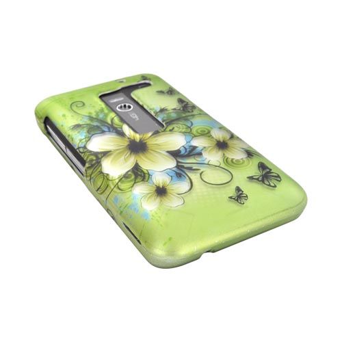 For LG Revolution Esteem Hawaiian Flowers Green Rubber Hard Shell Case 