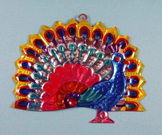 Mexican Tin Ornament Peacock  