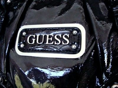 GUESS Network BLACK PATENT Handbag purse box bag NEW  