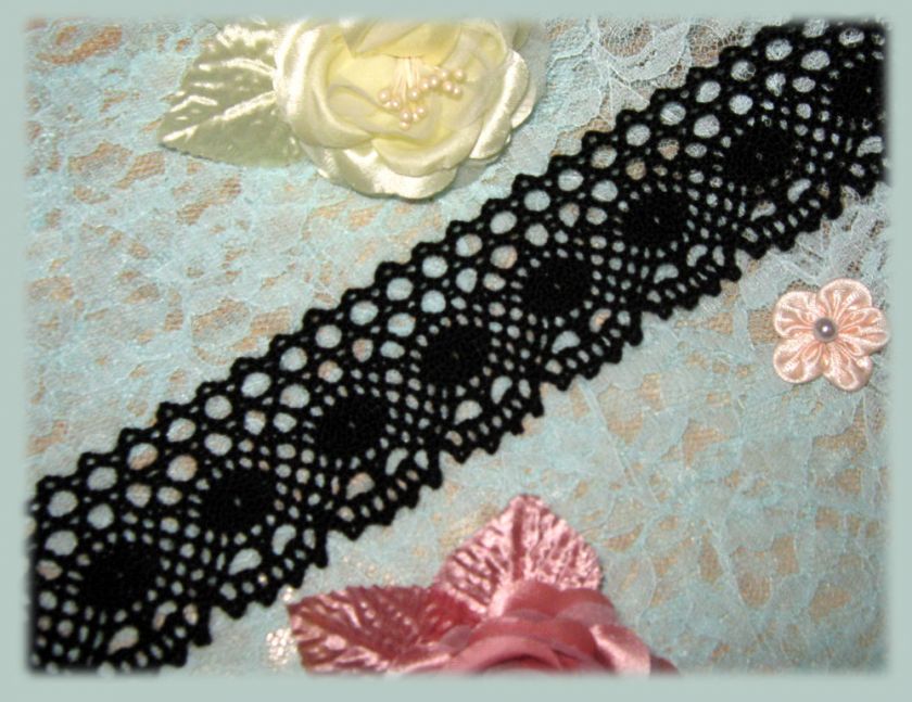 GORGEOUS BLACK COTTON/CLUNY CROCHET STYLE LACE TRIM 2W  