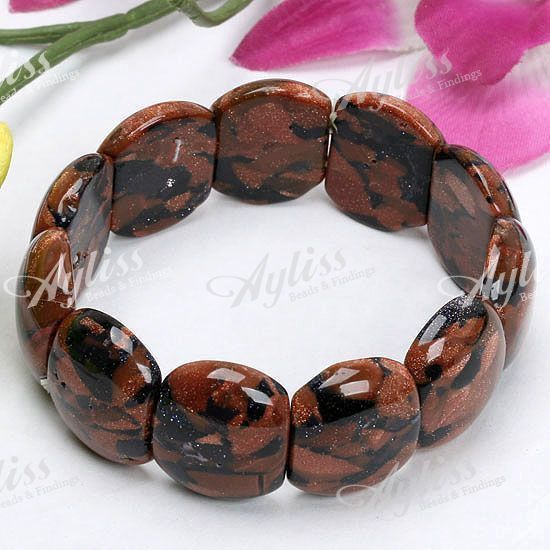 Golden Blue Sand Stone Jewelry Stretchy Bracelet 1P  