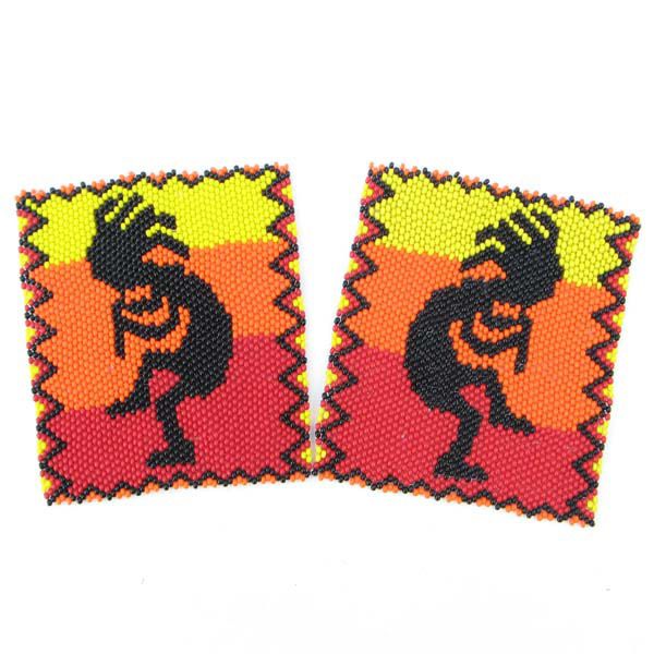 RED YELLOW BLACK KOKOPELLI SEED BEADED COASTER 2 PC SET  