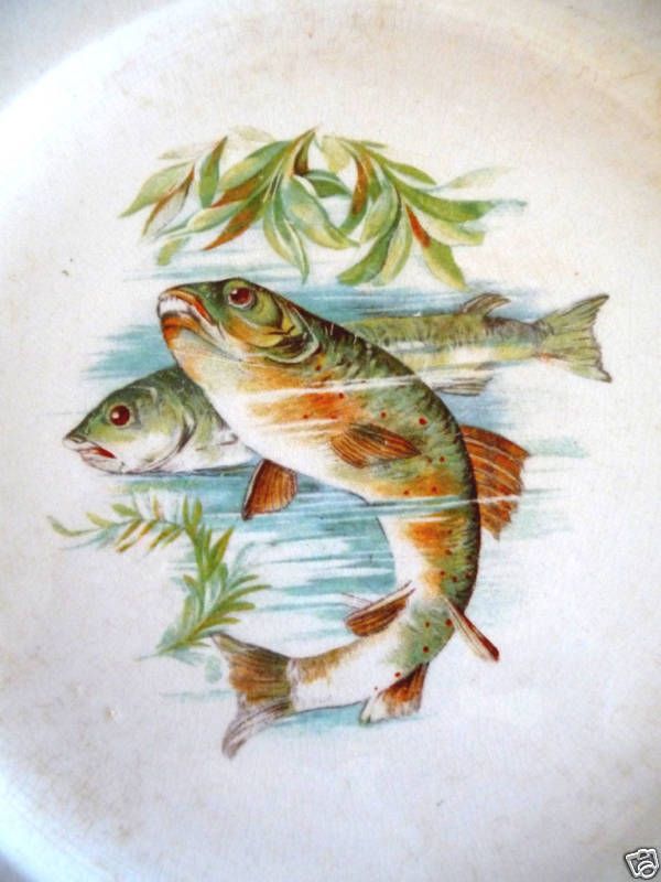 antique American Victorian Vodrey, china fish plates  