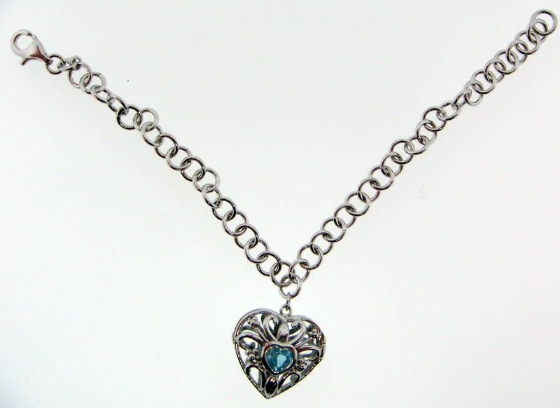 BEAUTIFUL HEART & BLUE CZ BRACELET IN STERLING SILVER BRAND NEW  