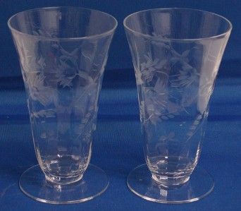 Fostoria Floral Etched Panel Crystal Parfait Stems  