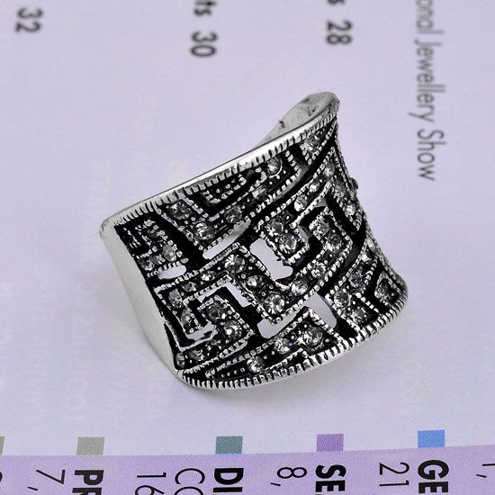 Fashion Ring,Pave Czech Rhinestone Square Vintage Maze  