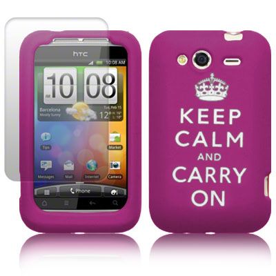     KEEP CALM & CARRY ON SILICONE CASE FOR HTC WILDFIRE S   HOT PINK