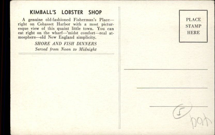 COHASSET MA Kimballs Lobster Shop Fisherman c1910 PC  