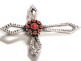 Lee Charley Coral Cluster Cross Pin/Pendant GoodOne  