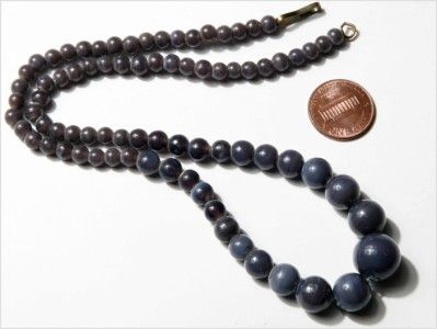   ANTIQUE VINTAGE CZECH STRIPED SWIRL GREY VIOLET GLASS BEADS NECKLACE