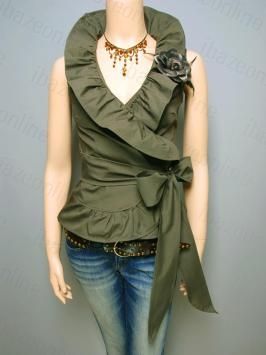 Flounce Ruched Wrap Sleeveless Cardigan Top S M L XL  