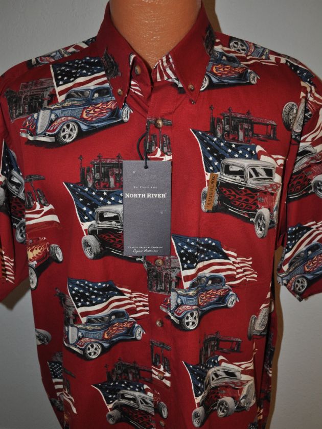 North River classic racing roadster & flag print shirt  